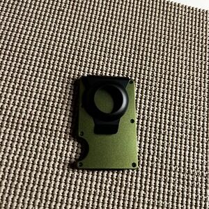 Olive Green Metal RFID Blocking Minimalist Wallet with Money Clip AirTag Mount